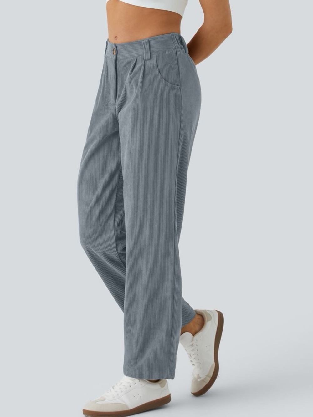 NWT Halara Mid Rise Blue Corduroy Casual Pants Size M - Picture 3 of 8